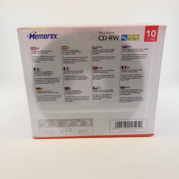 MEMOREX Ultra Speed CD-RW 24x700 MB 80 MINUTE 10 PACK REWRITABLE New Sealed - Picture 3 of 6